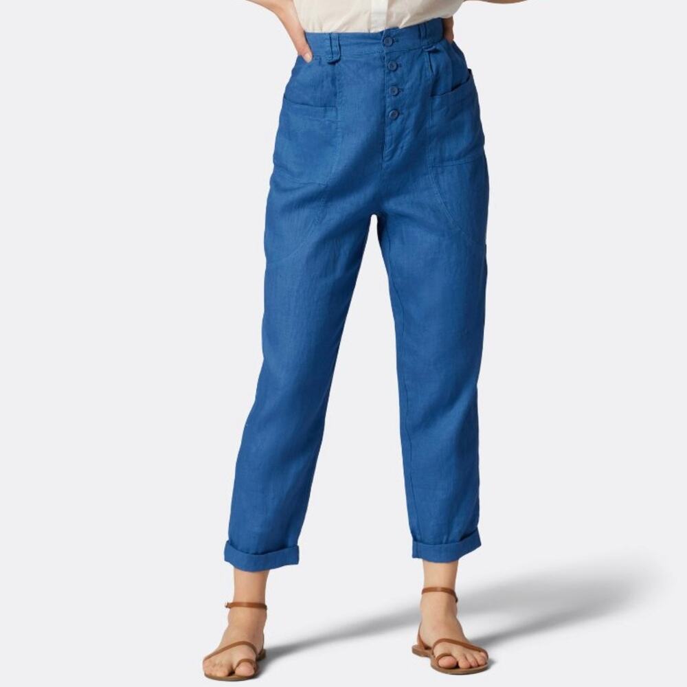 Joie Gia 100% Linen Button Fly High Waist Pants Blue Quartz Lagenlook Resort 8‎